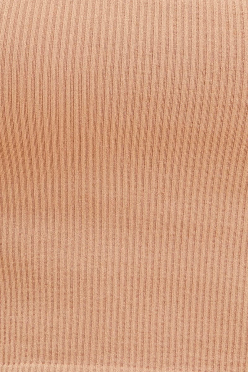 Beige Seamless Singlet Top Scoop Neck Rib Crop