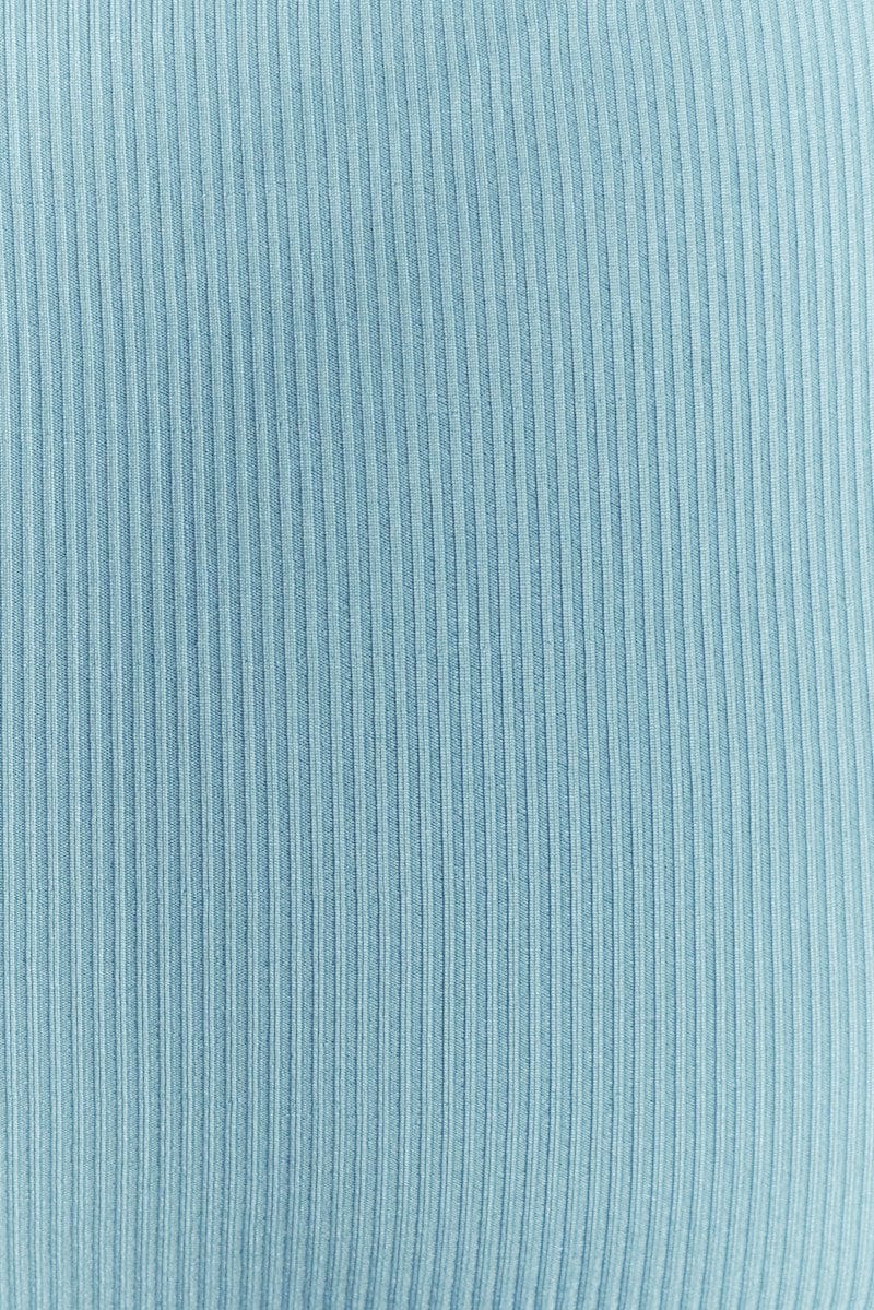 Blue Midi Dress Ribbed Cut Out
