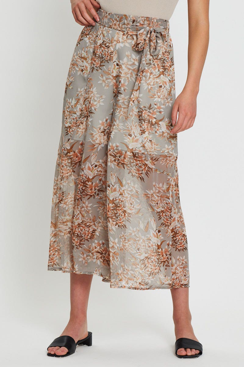 Print Belted Pants High Waist