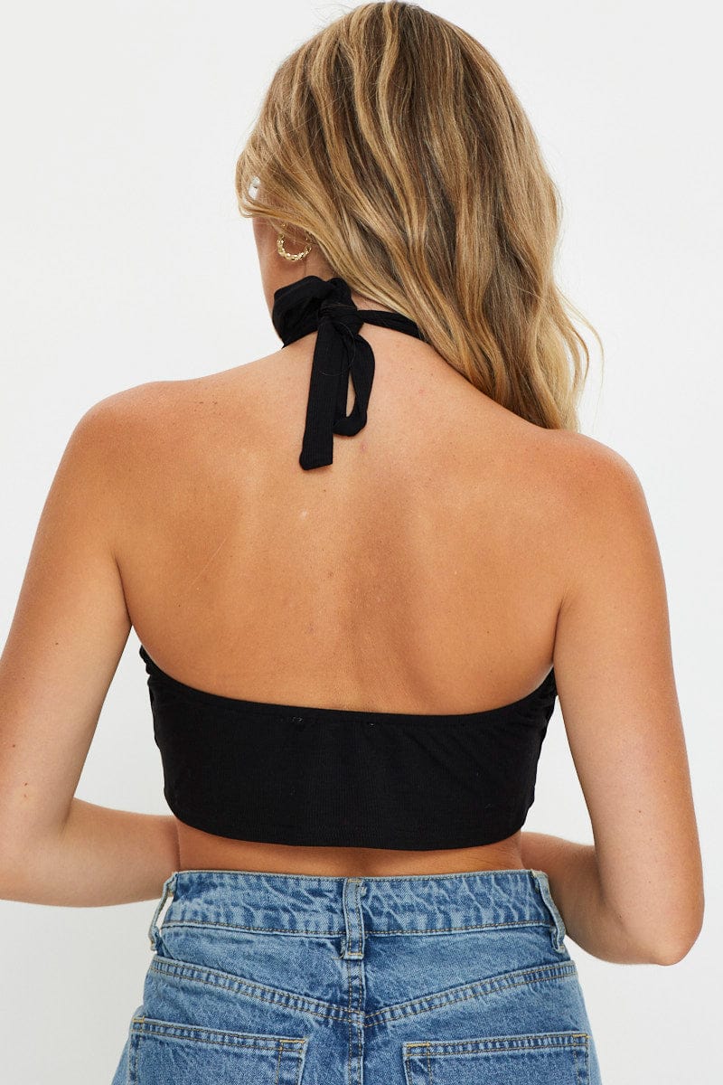 Black Keyhole Hole Halter Neck Top