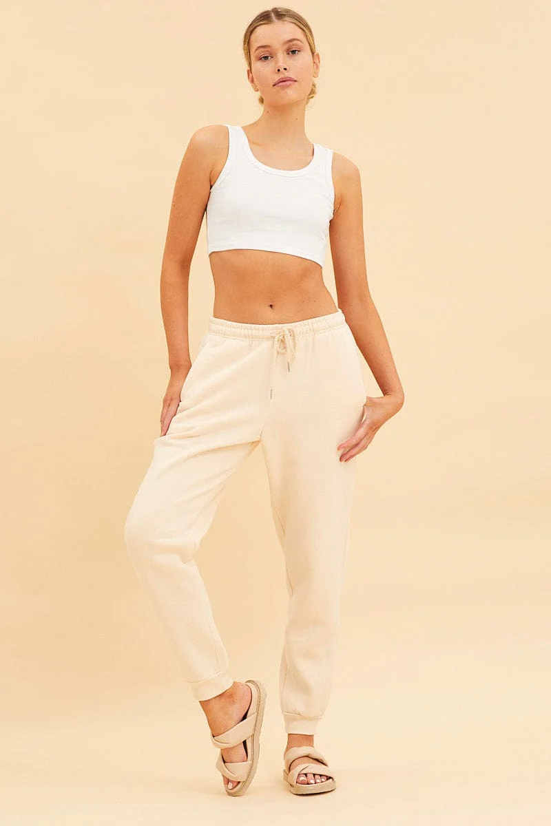 White Cropped Tank Cotton Blend Rib Racer Back