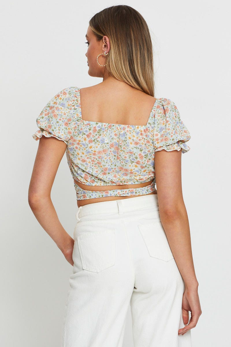 Print Crop Top Tie Up