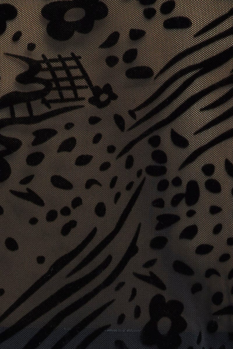 Black Top Long Sleeve Tie front Burnout