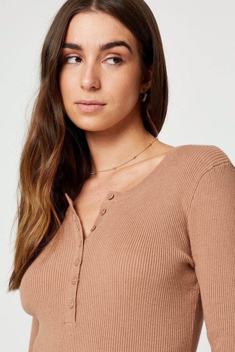 Brown Bodycon Dress Long Sleeve Mini