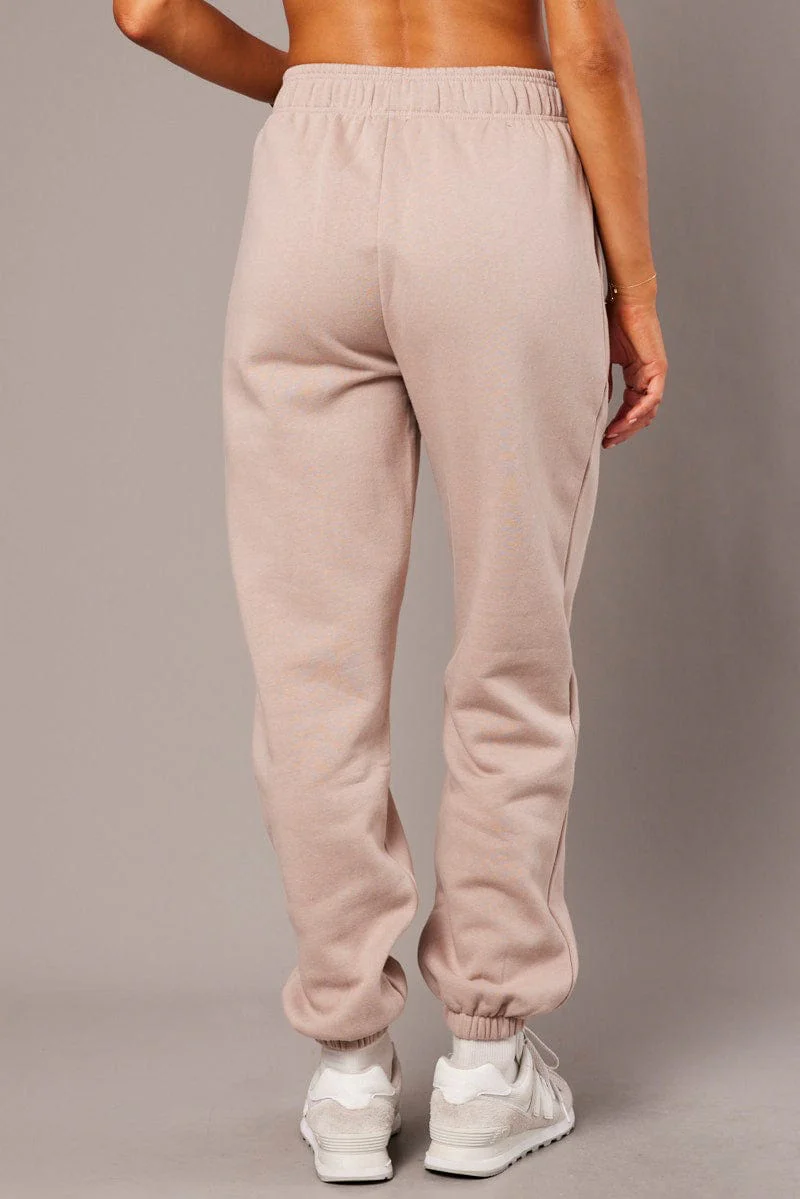 Brown Track Pants High Rise