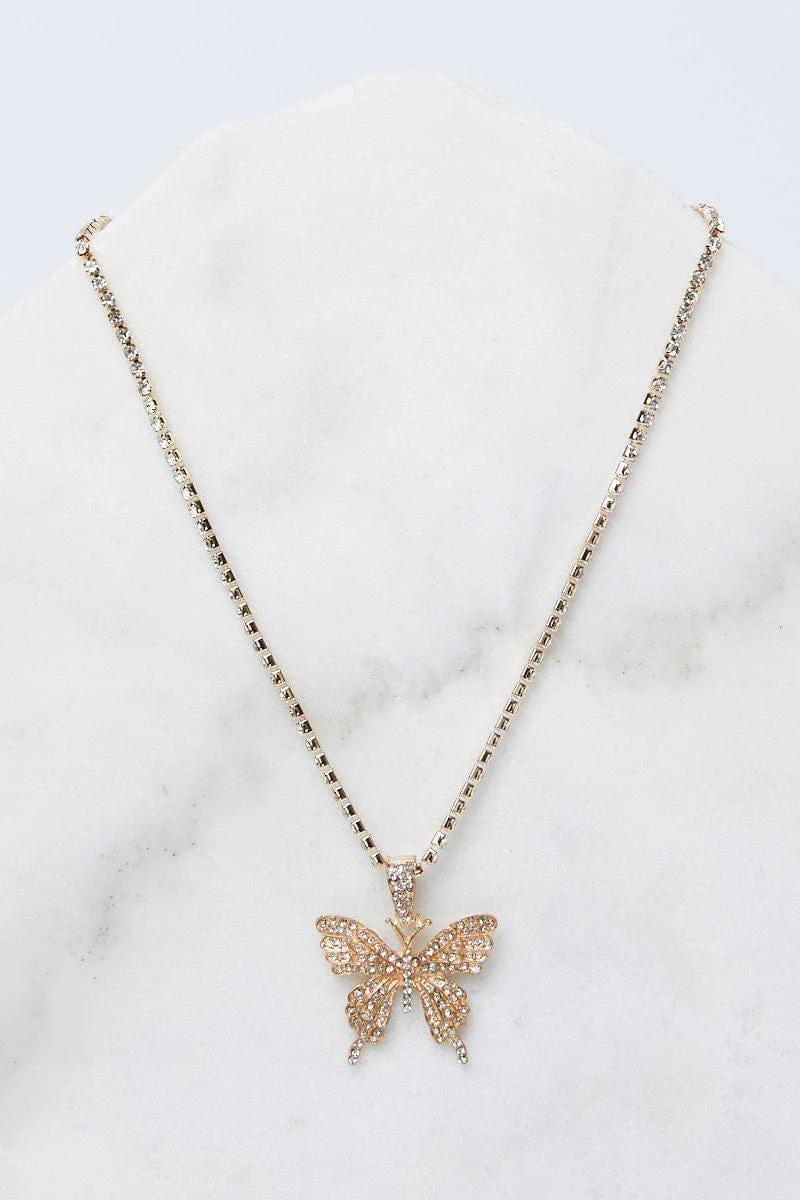 Gold Butterfly Pendent Necklace