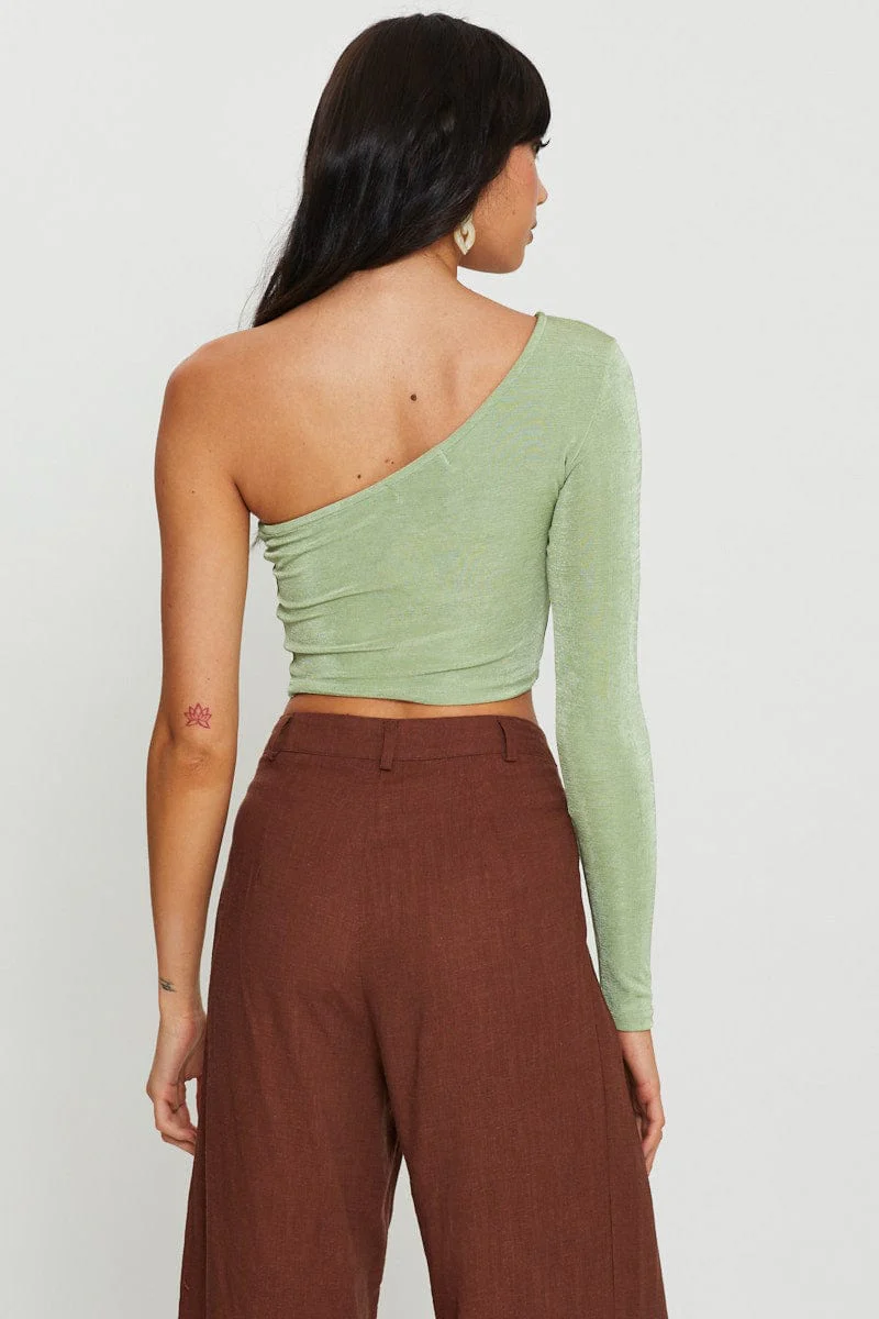 Green Slinky Top One Shoulder