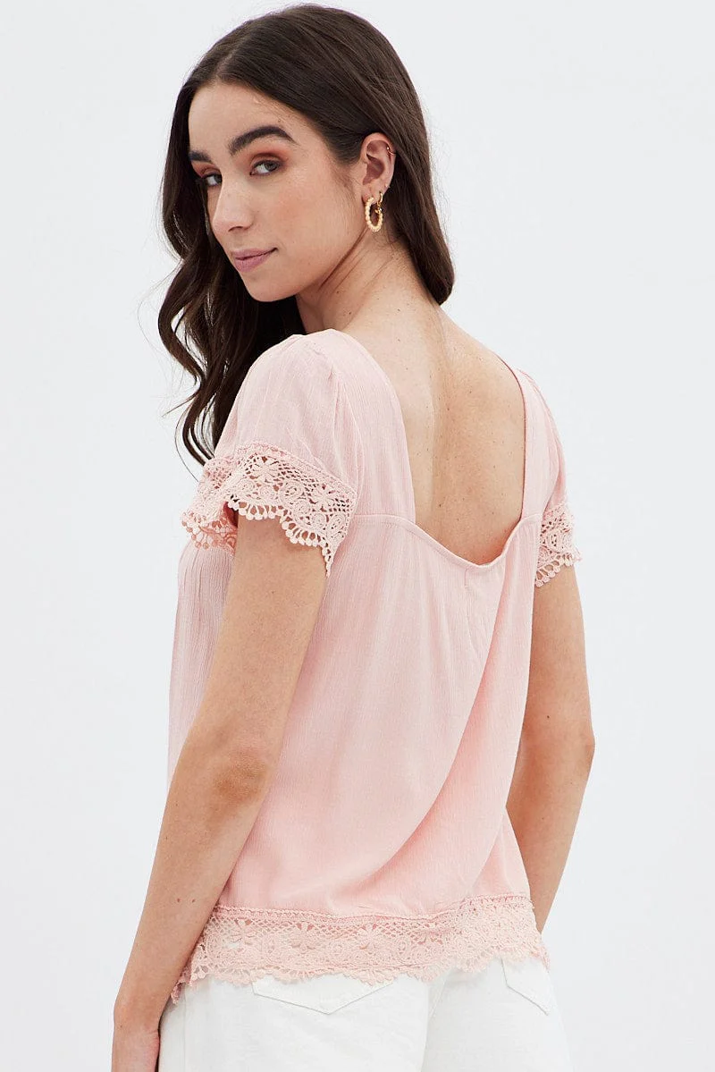 Pink Lace Trim Top