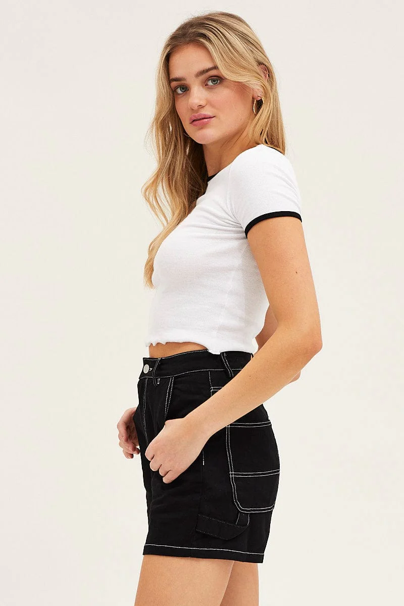 Black Carpenter Denim Shorts High Rise