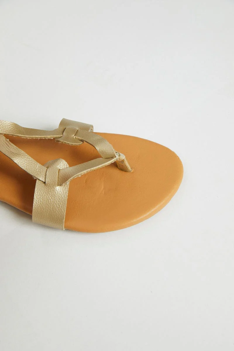 Metallic Cross Over Ankle Strap Flat Sandals