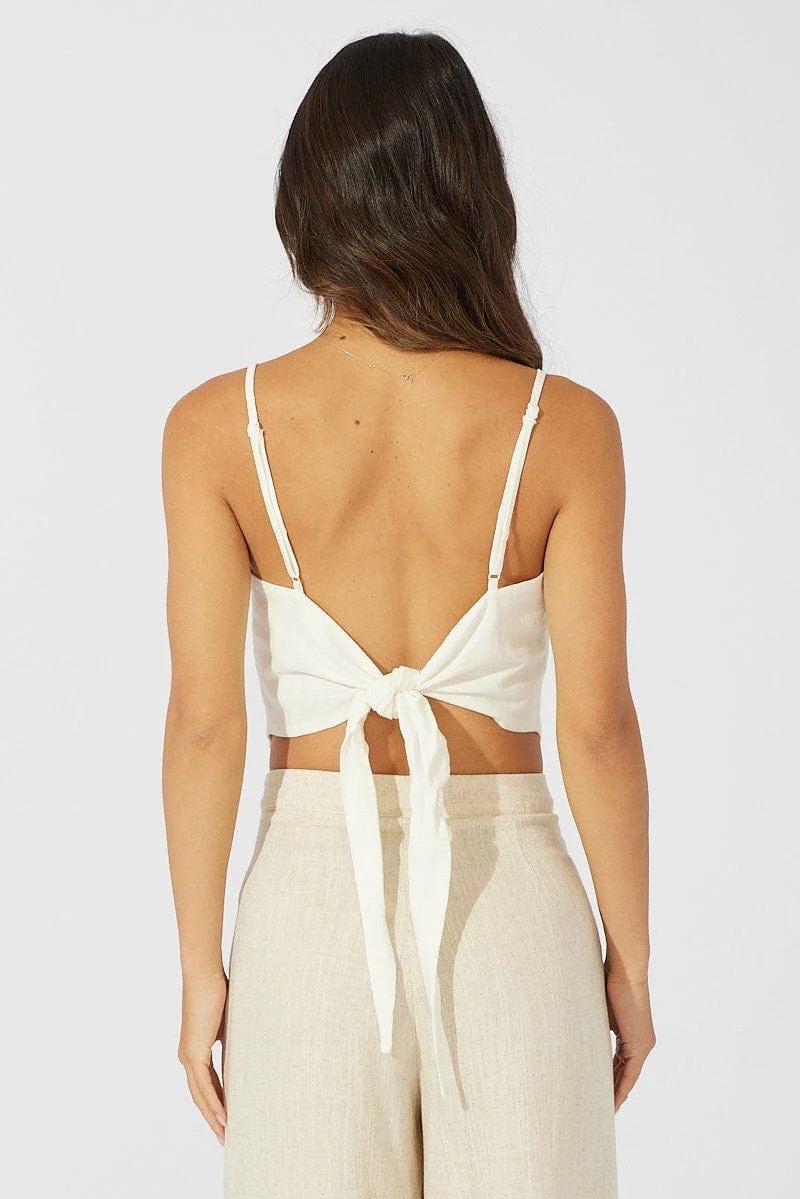 White Scarf Hem Cami Linen