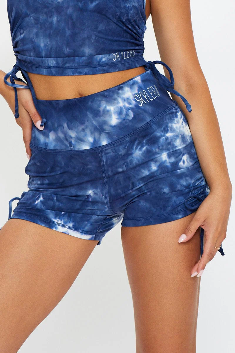 Multi Tie Dye Drawstring Activewear Shorts