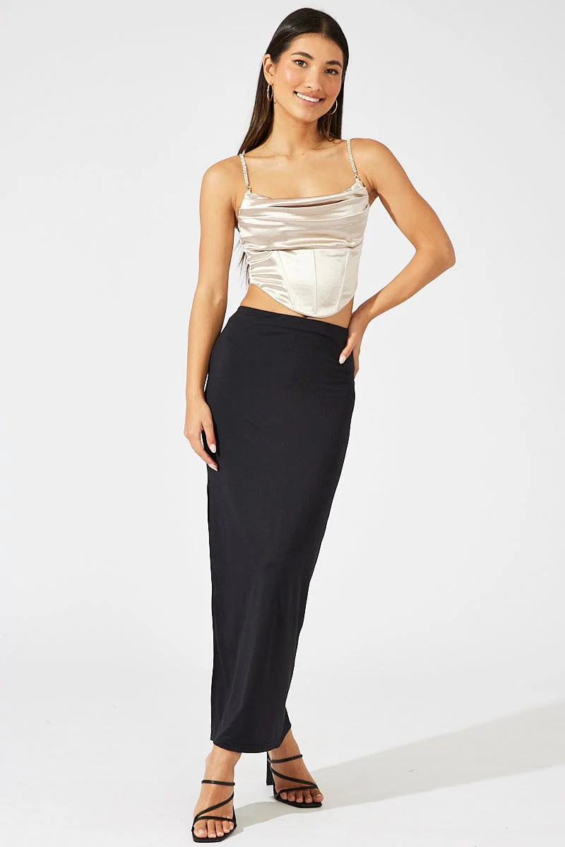 Beige Satin Cami Sleeveless Diamante Strap