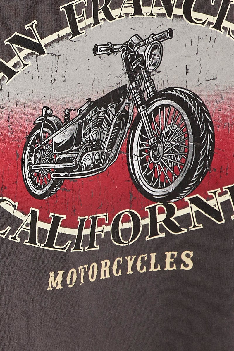 Grey Graphic Tee Short Sleeve Round Neck Cotton