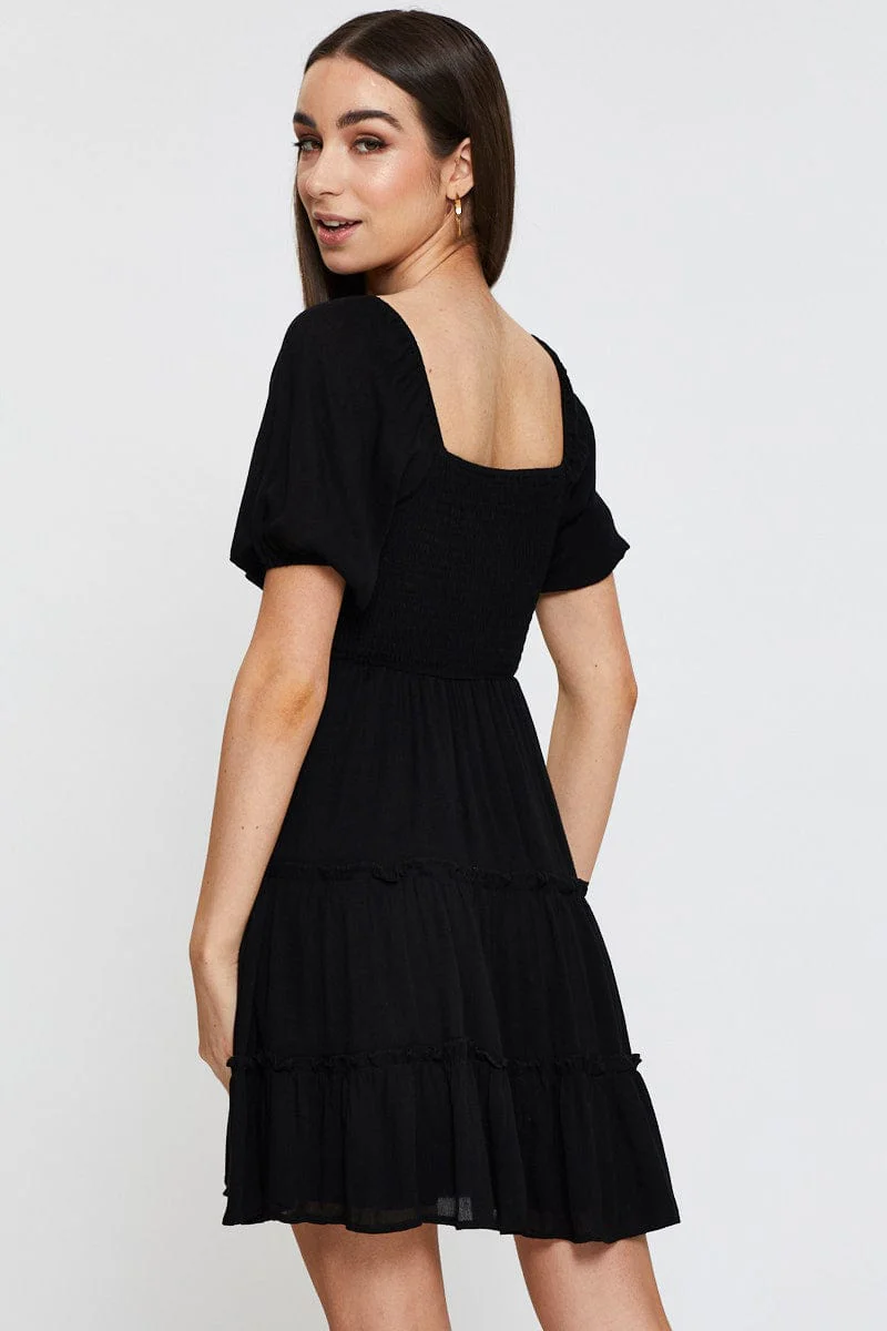 Black Mini Dress Square Neck
