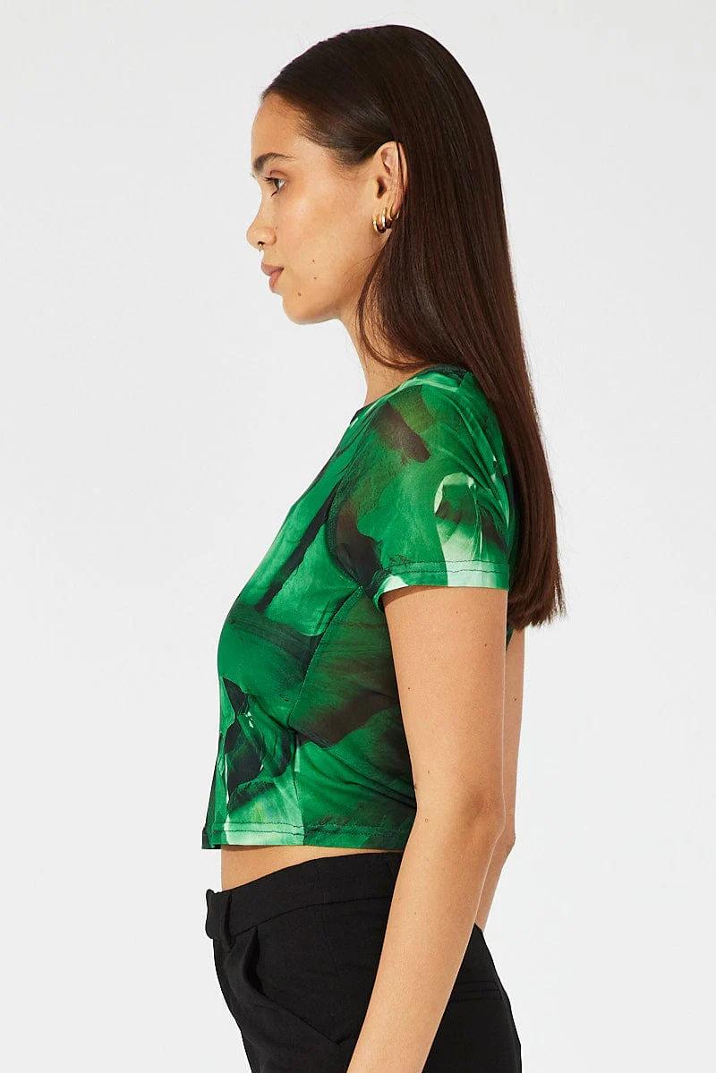 Green Abstract Top Short Sleeve