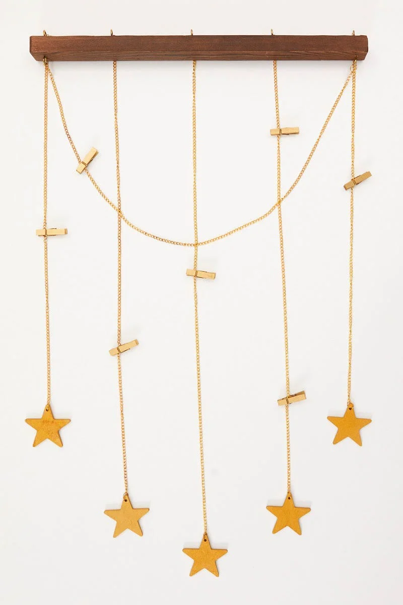 Gold Dangling Stars Photo Hanger With Mini Pegs