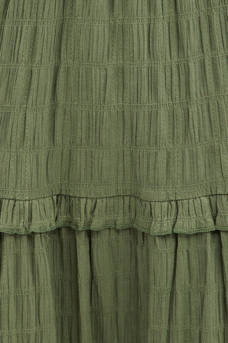 Green Midi Dress Sleeveless Shirred Texture Cotton