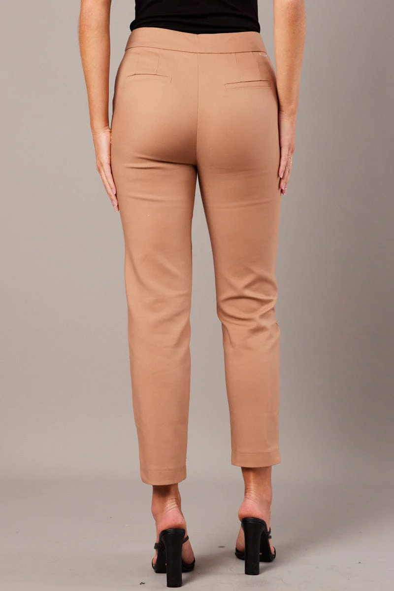 Brown Slim Pants High Rise