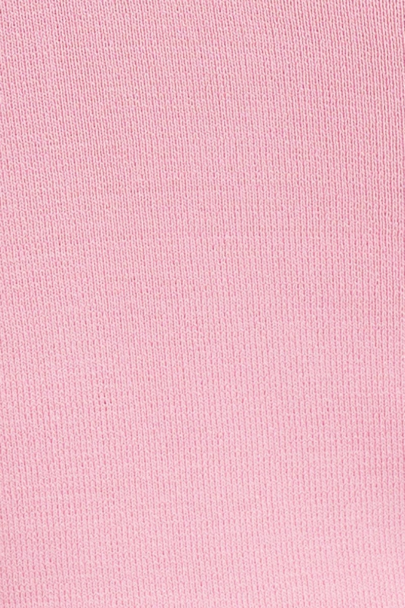 Pink Knit Top Sleeveless Crop Square Neck