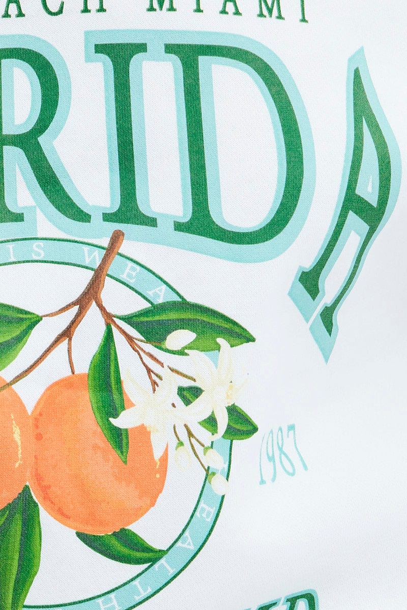 White Graphic Sweat Florida Orange Slogan Sweater