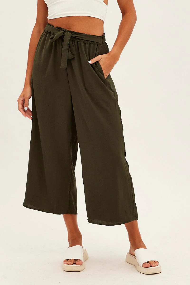 Green Tie Waist Culotte