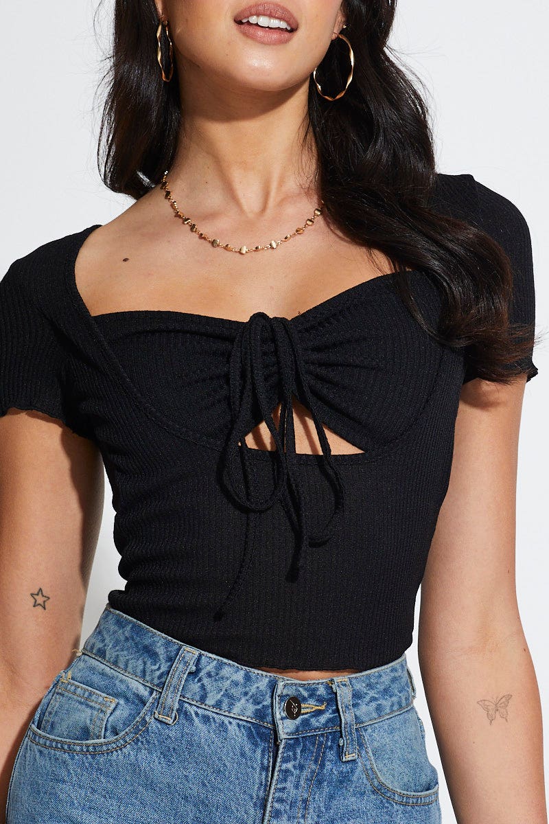 White Cut Out T Shirt Halter Neck