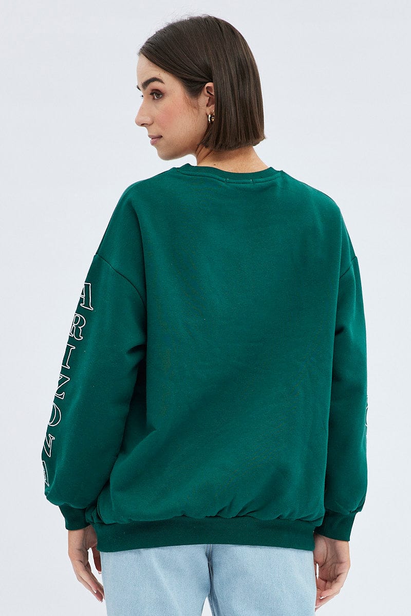 Green Graphic Sweater Long Sleeves