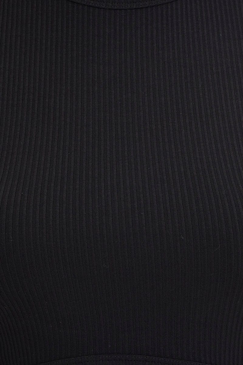Black Curved Hem T Shirt Ribbed
