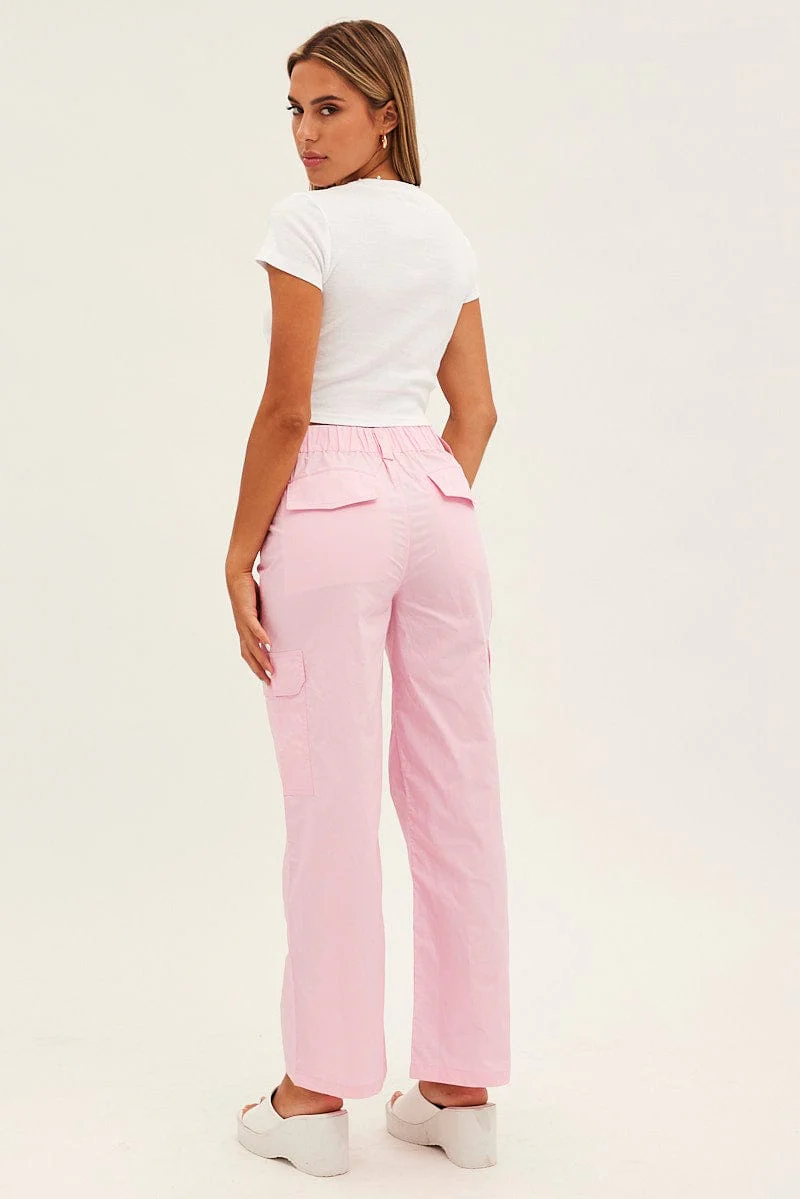 Pink Cargo Pants Mid Rise