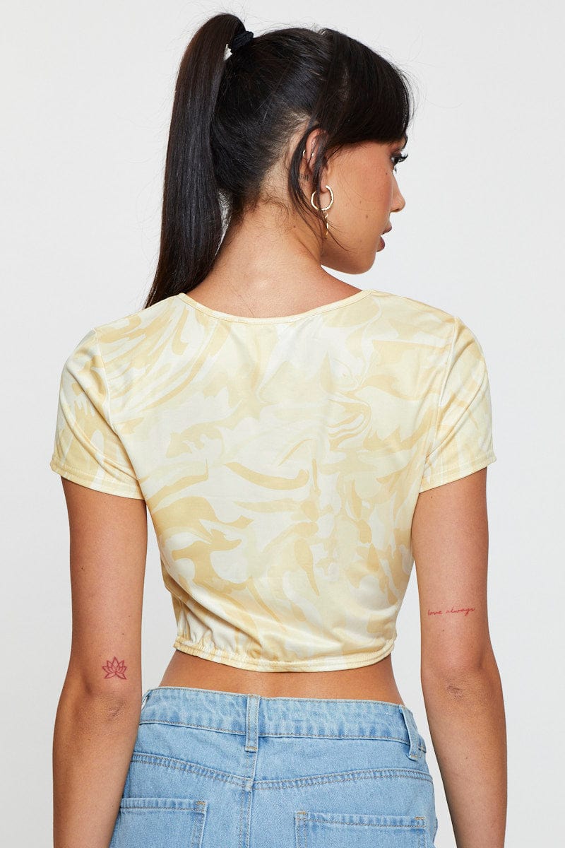 Print Knot Top Short Sleeve