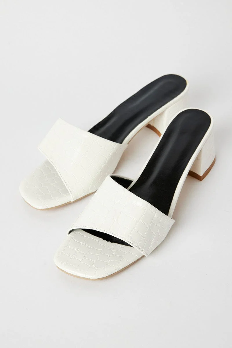 White Chunky Heeled Mule Sandals