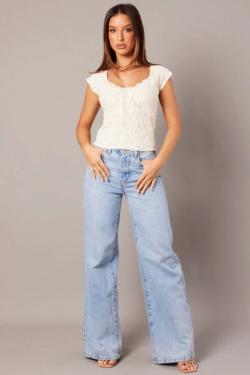 White Textured Top Short Sleeve