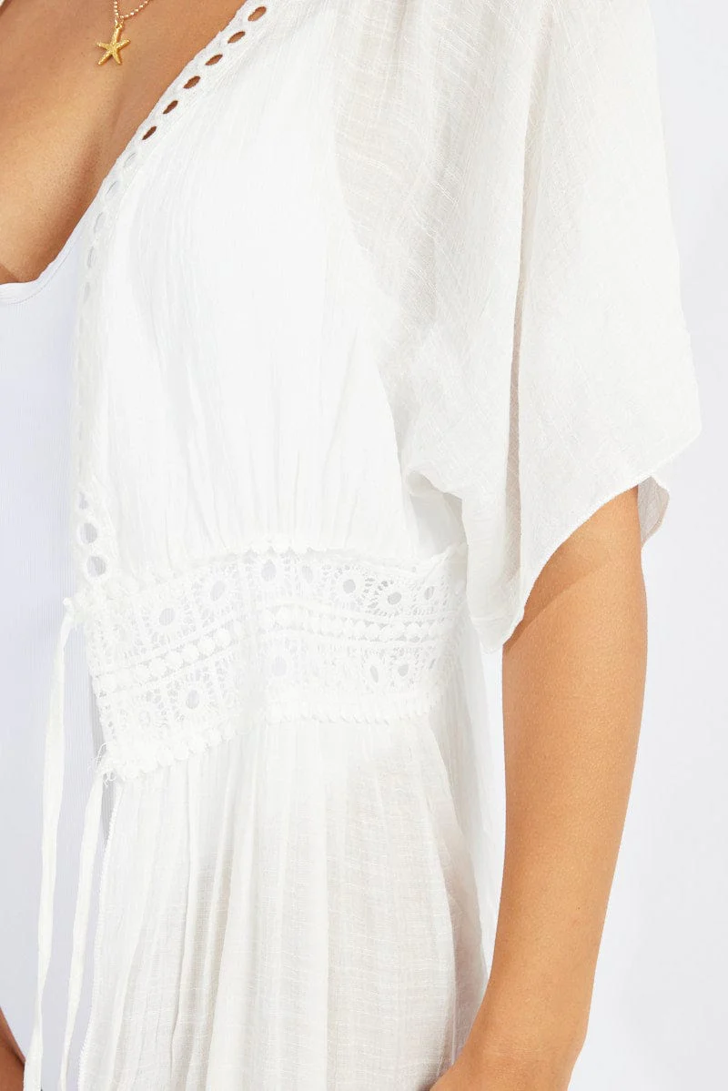 White Tie Front Kimono Short Sleeve Longline