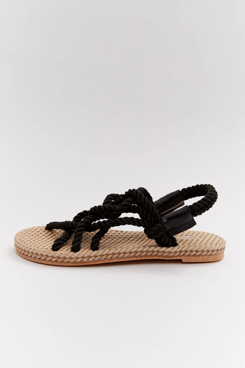 Black Flat Rope Sandals