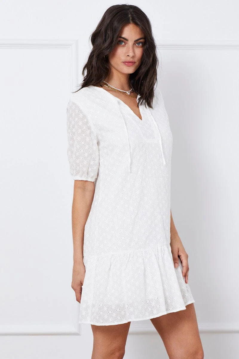 White Mini Dress Short Sleeve