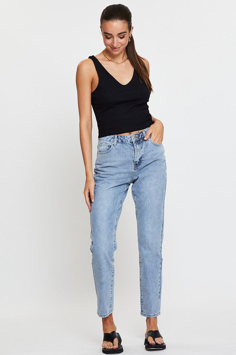 Blue High Rise Mom Jeans