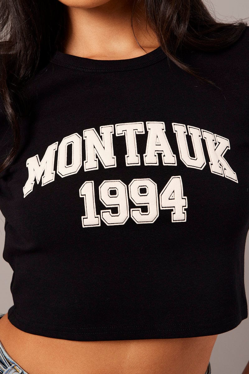 Black Graphic Tee Crop Short Sleeve