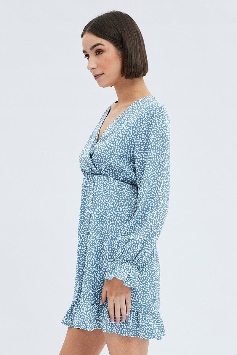 Geo Print Ruffle Skater Dress