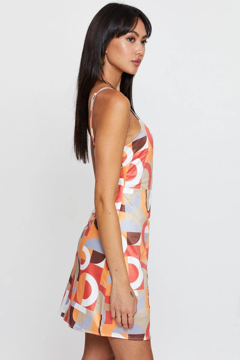 Print Mini Dress Satin