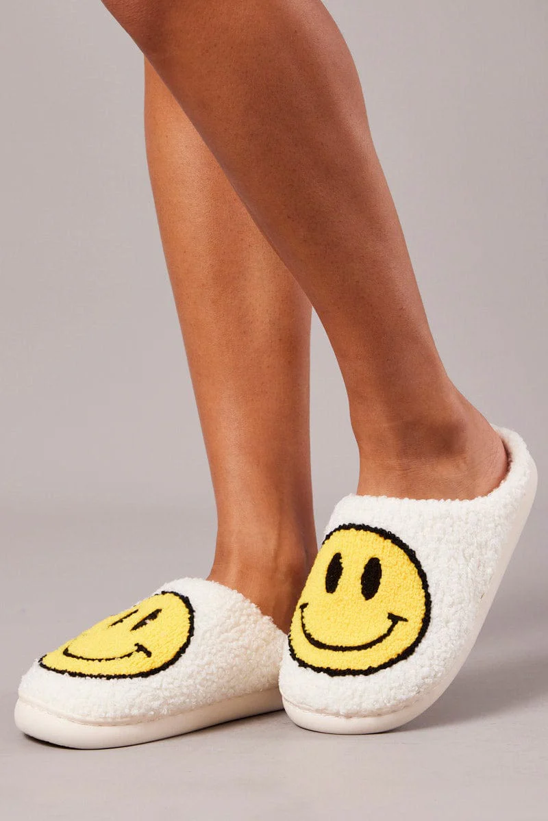 Yellow Smiley Face Mule Slippers