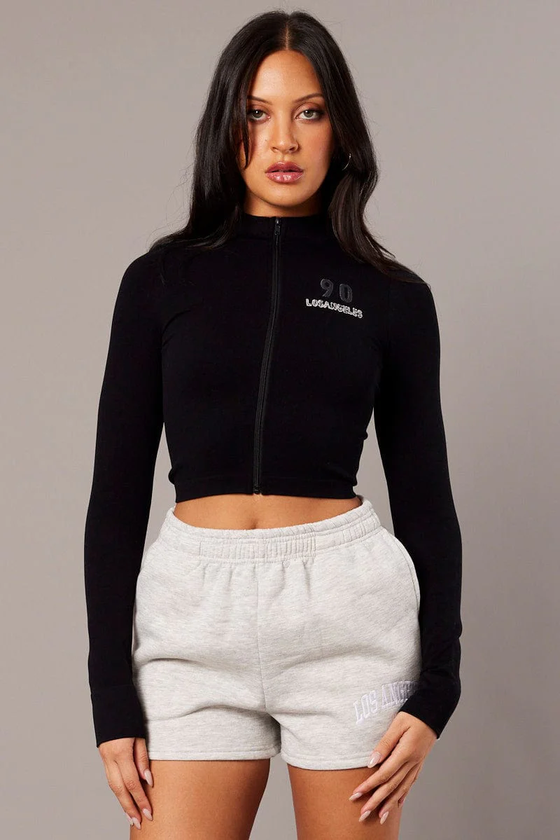 Black Zip Up Long Sleeve Seamless