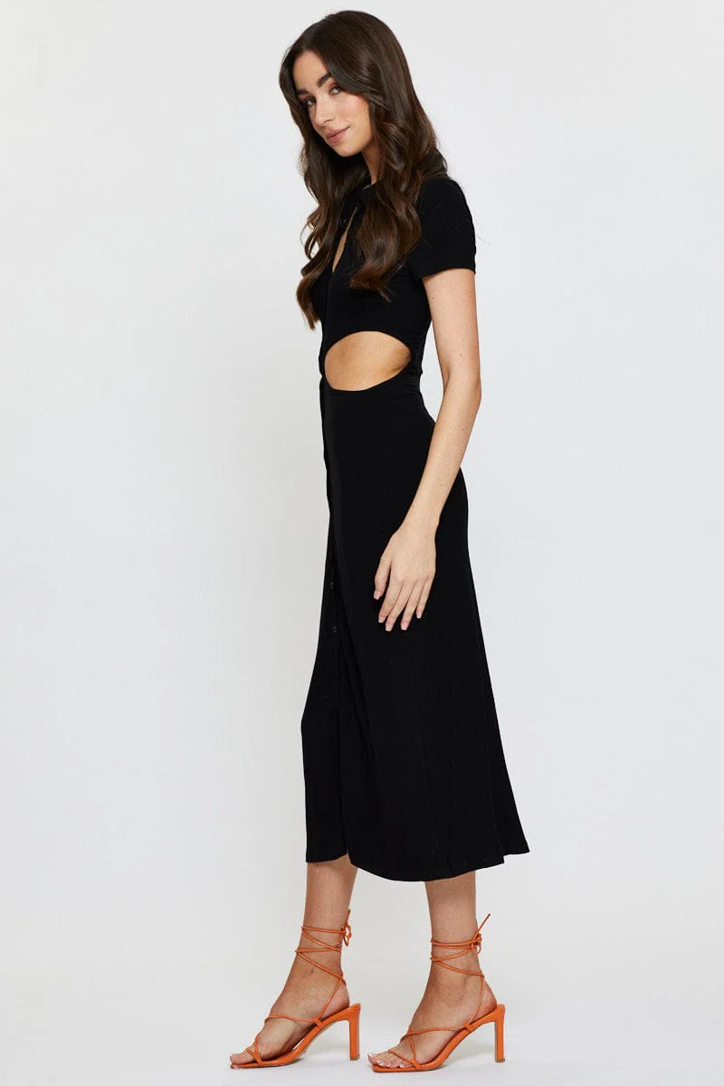 Black Maxi Dress Short Sleeve Evening