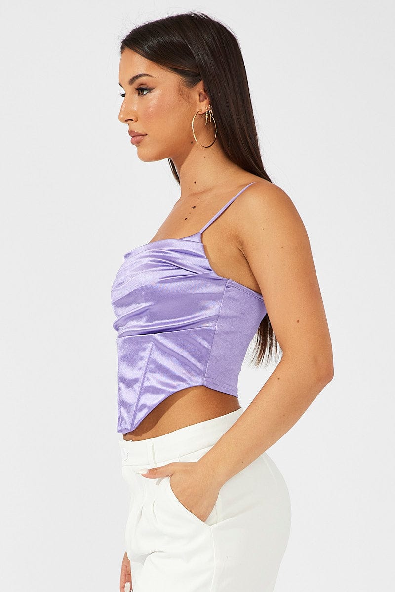 Purple Satin Cami Sleeveless Diamante Strap