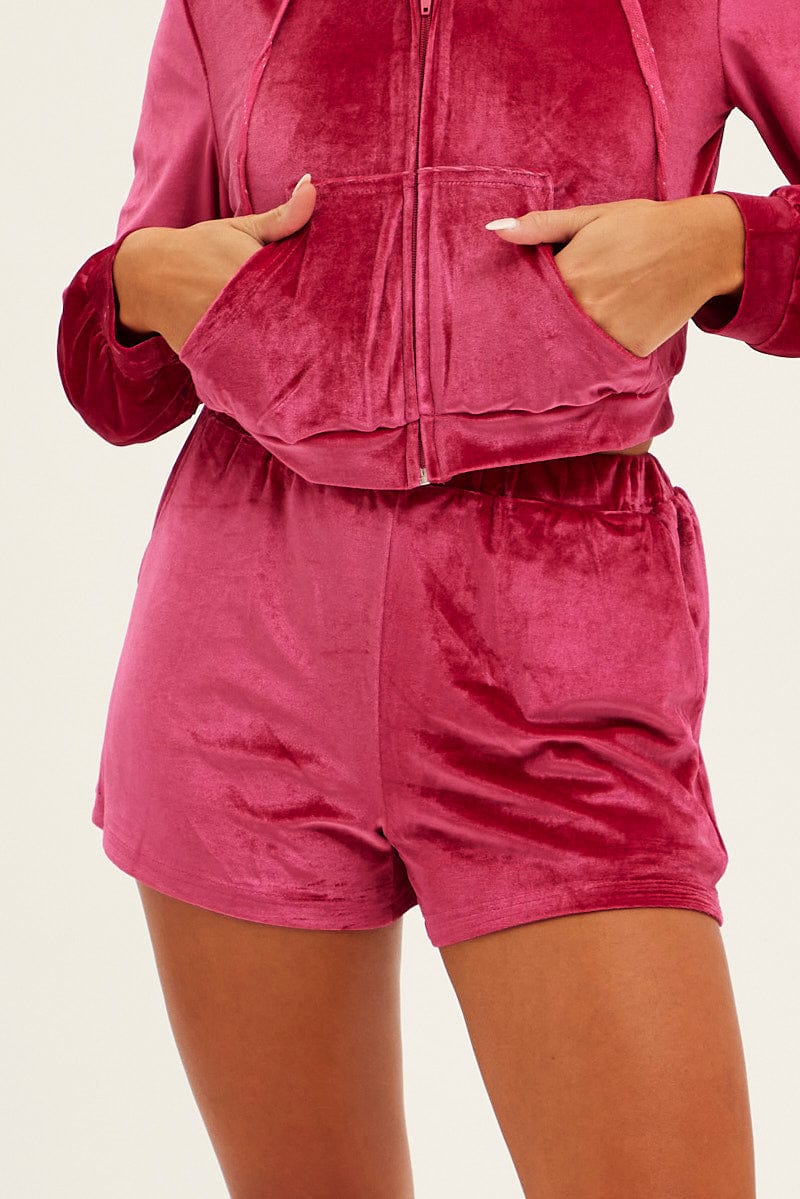 Pink Velvet Ruched Short