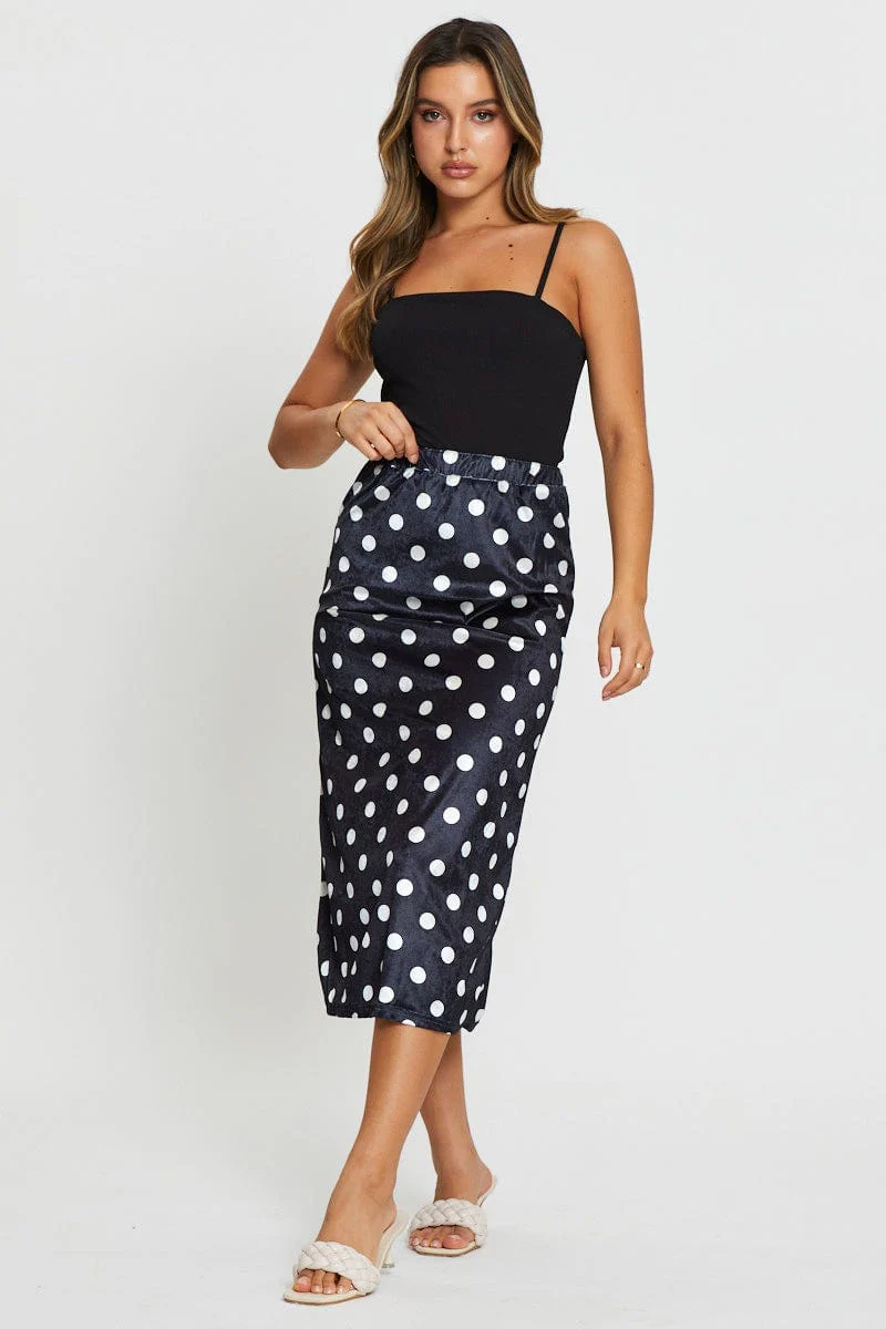 Polka Dot Midi Skirt Velvet