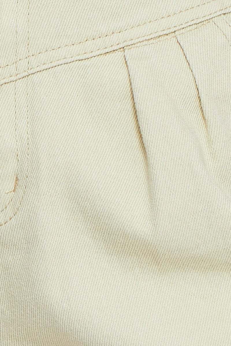 Beige Relaxed Denim Shorts High Rise