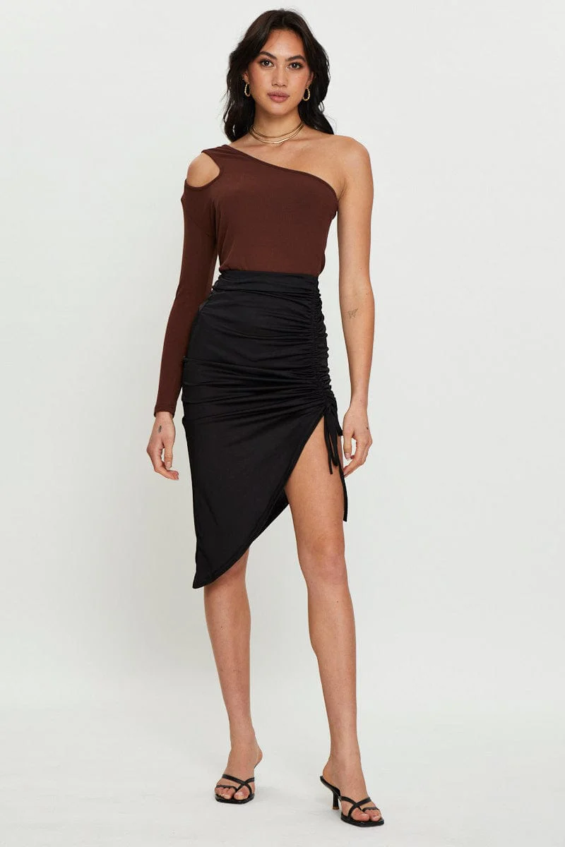 Brown Cut Out Top Long Sleeve