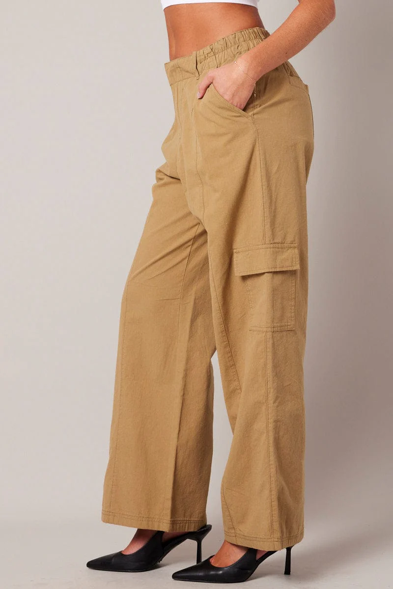 Beige Cargo Pants Mid Rise