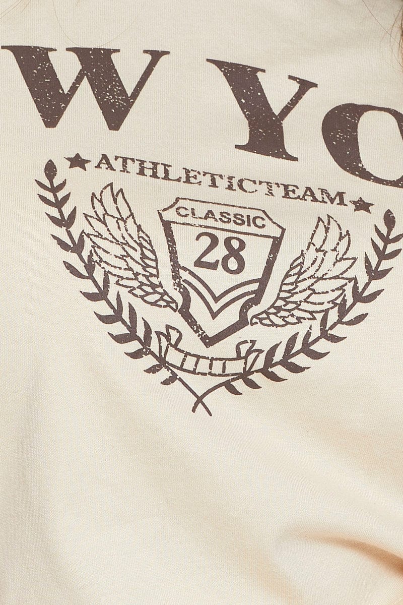 Beige Graphic T Shirt Short Sleeve